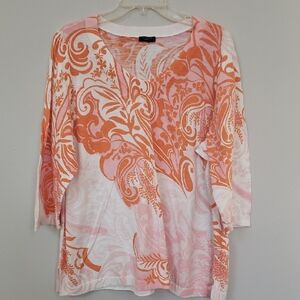 Talbots Top Womens 2X Orange and Pink Paisley Floral Lightweight Cotton Sweater